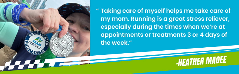 Quote from Heather about how running relieves stress and helps her take care of her mom