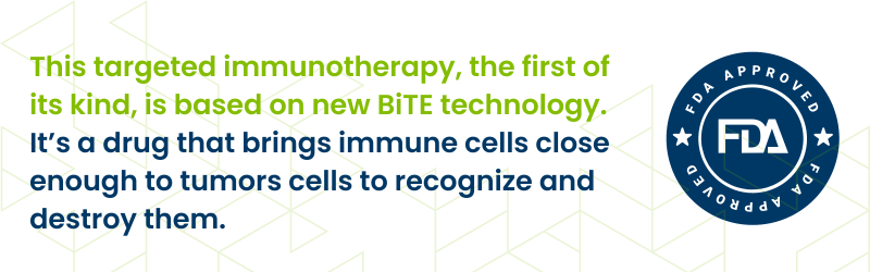 Information about how the treatment works by bringing immune cells close to tumor cells