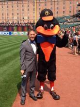 FOX Sportscaster Ken Rosenthal and Oriole Bird Mascot